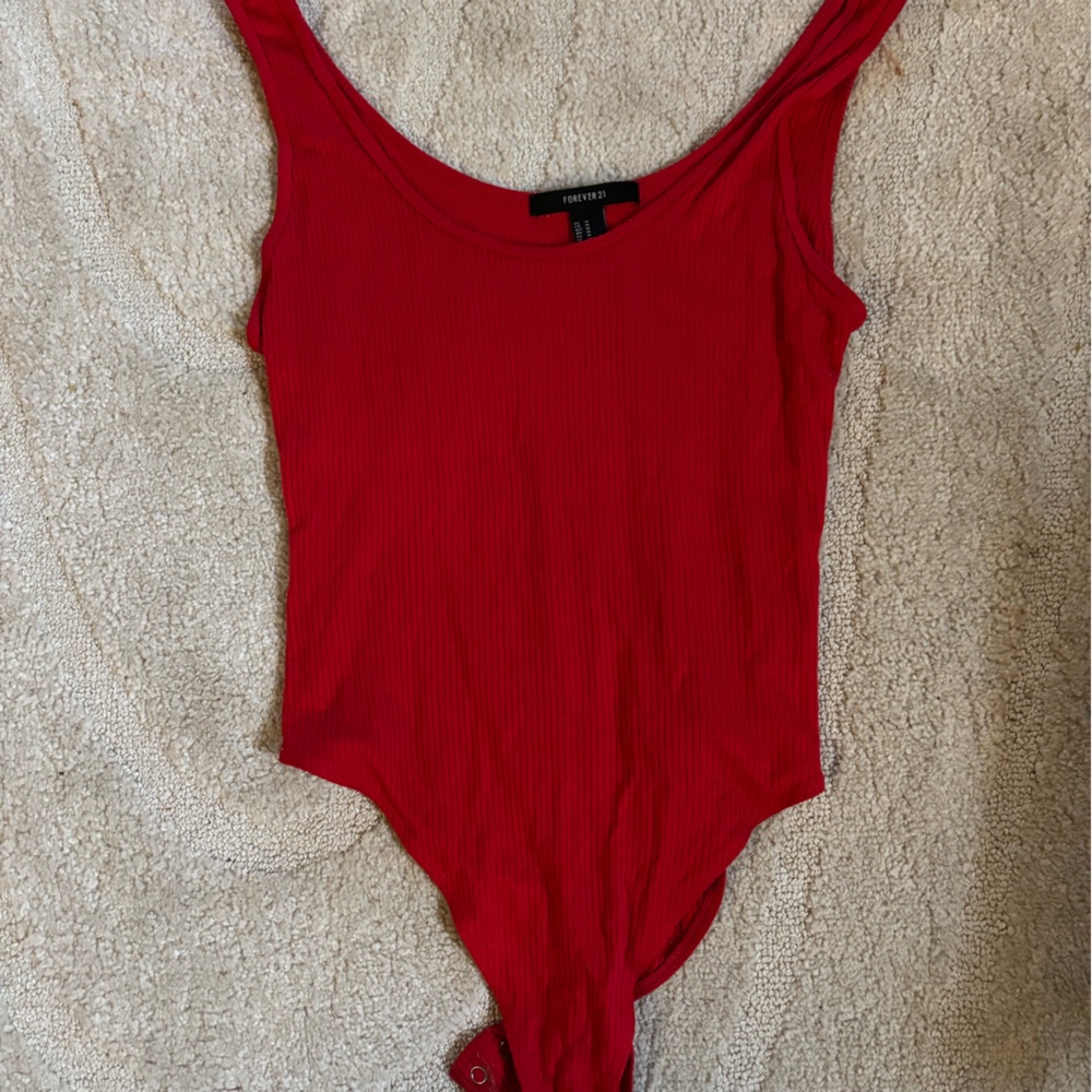 Red Ribbed Bodysuit
